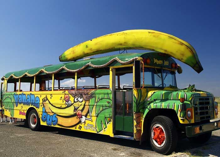 Bus with giant banana on top