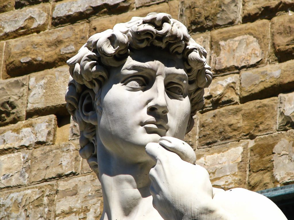 Close-up of the face of the statue of David