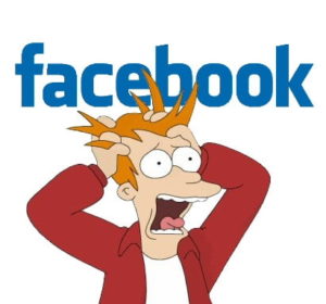Fry from Futurama pulling his hair out over the Facebook logo