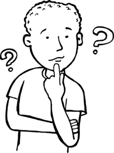 Cartoon man with question marks around his head